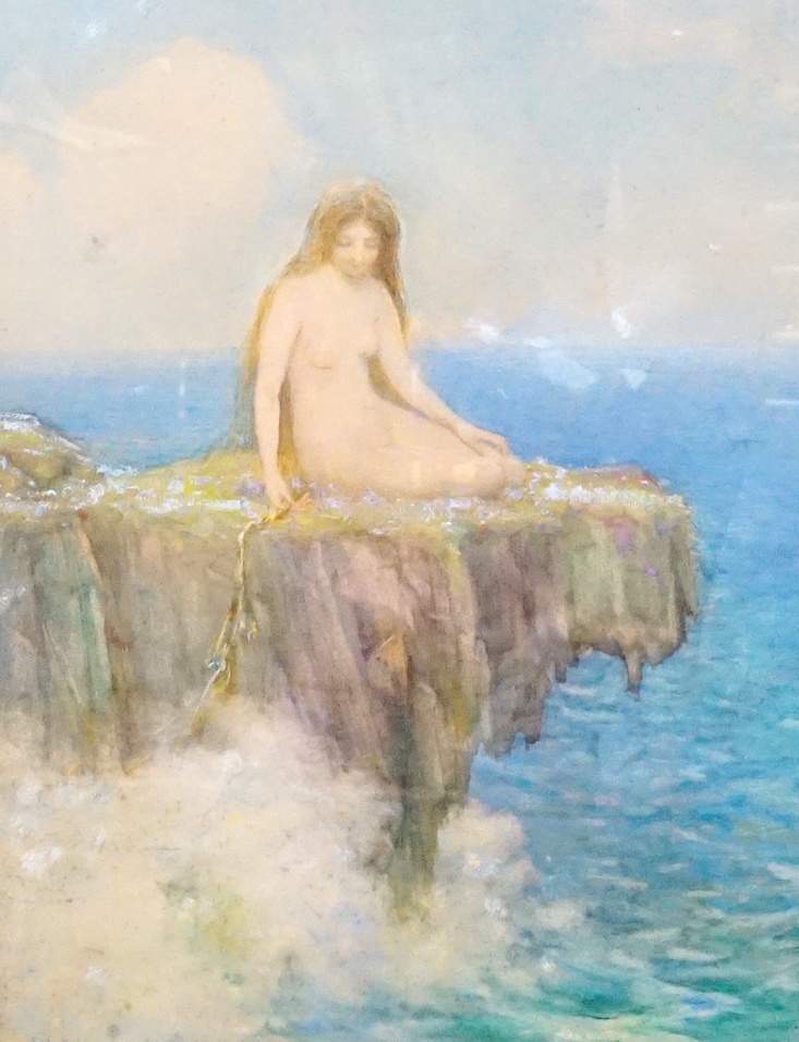 Parker Hagerty (1859-1934), watercolour, Siren on the rocks, signed, 36 x 27cm